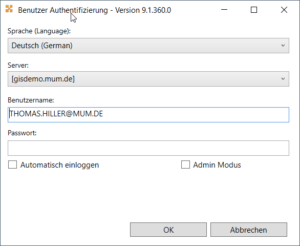 MapEdit Desktop Benutzer Authentifizierung