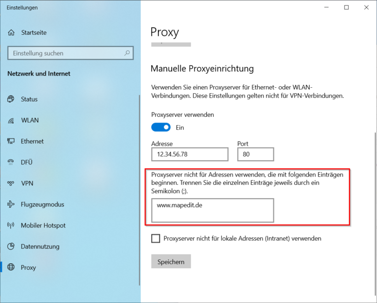 Windows 10 Proxy-Einstellungen