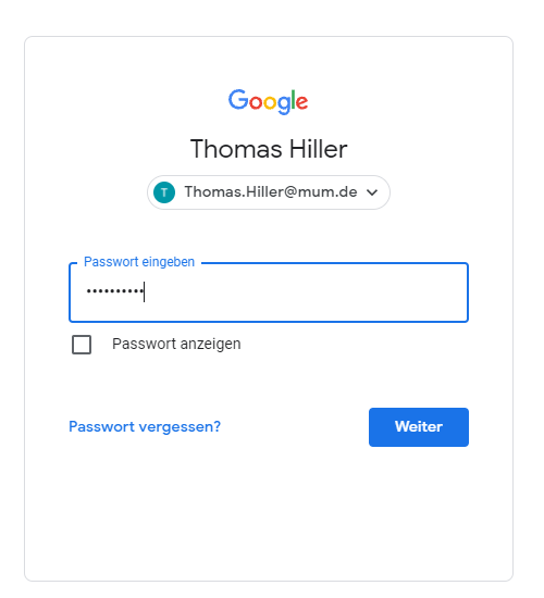Anmeldung mit Google Account