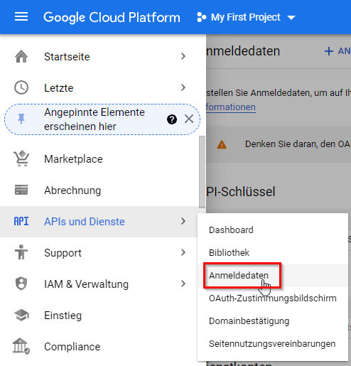 Google Cloud Platform - Anmeldedaten