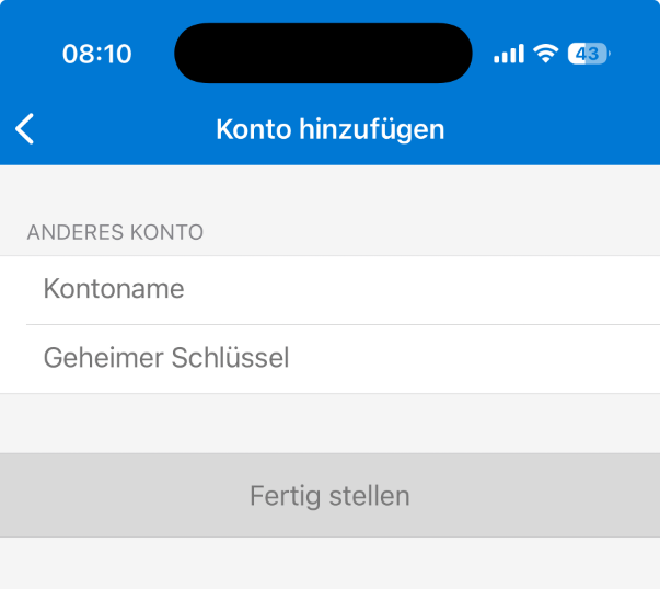 Microsoft Authenticator Eingabemaske