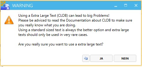 Warnung bei Anwendung der Option CLOB