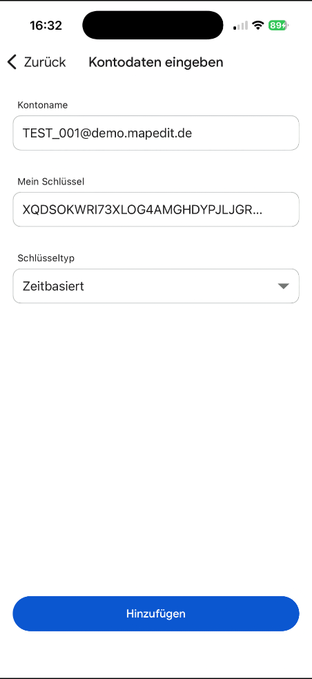 Einrichtungsschlüssel eingeben