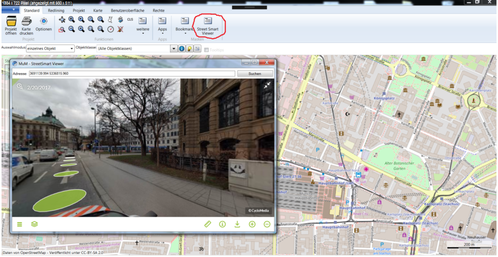 Ansicht des Street-Smart-Viewers in MapEdit