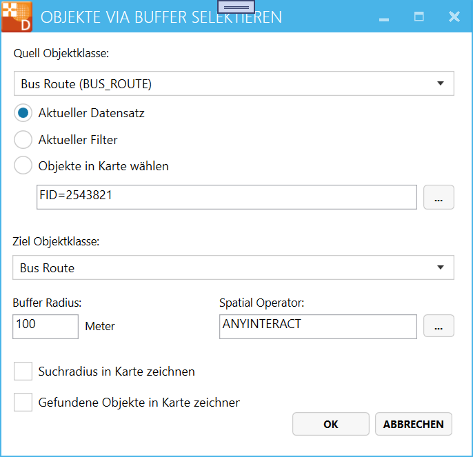 Dialog mit den Suchparametern des Beispiels