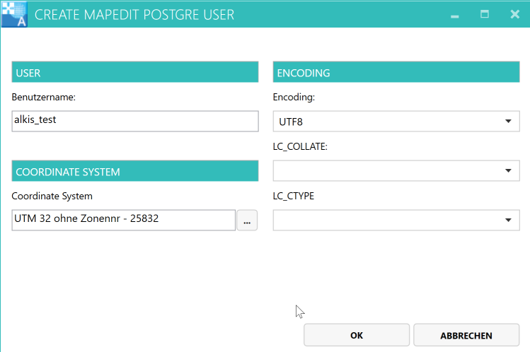 Screenshot 10 – Benutzername, Koordinatensystem und Encoding