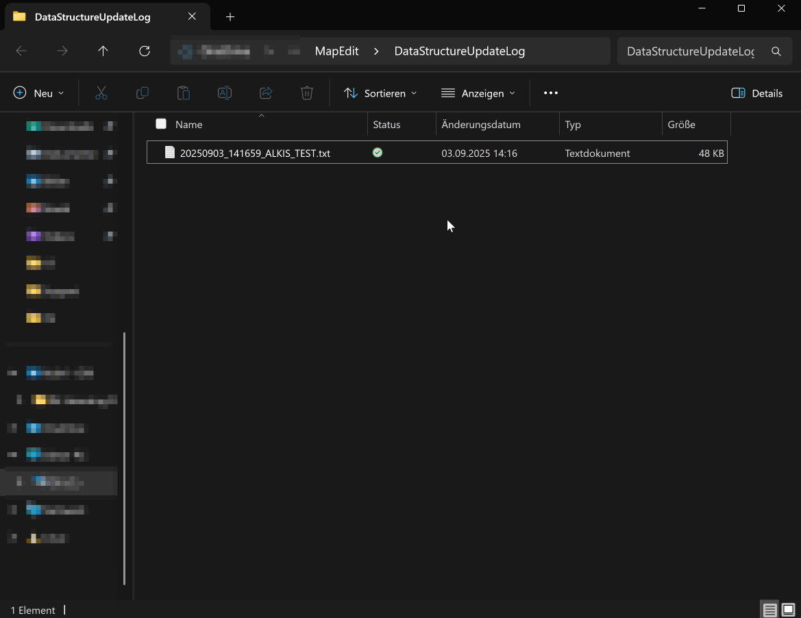 Screenshot 15 – Datastructurelog mit Log-Datei