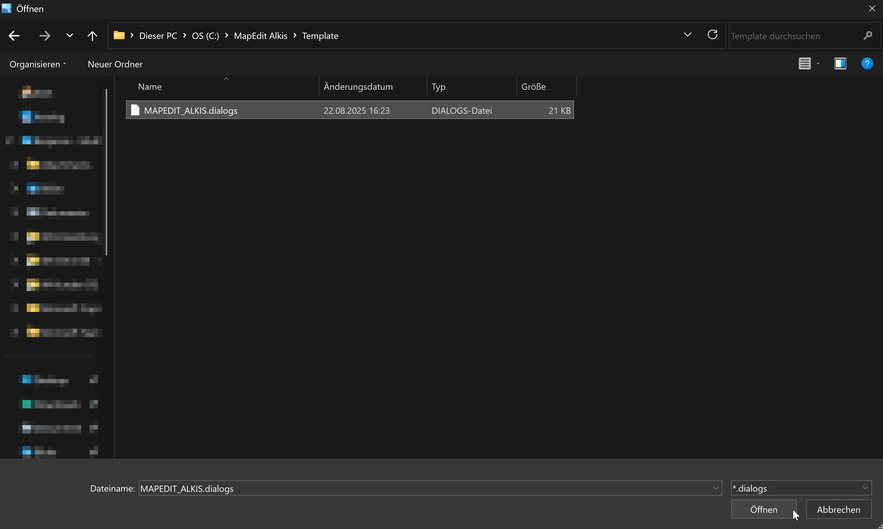Screenshot 28 – Auswahl der MAPEDIT_ALKIS.dialogs