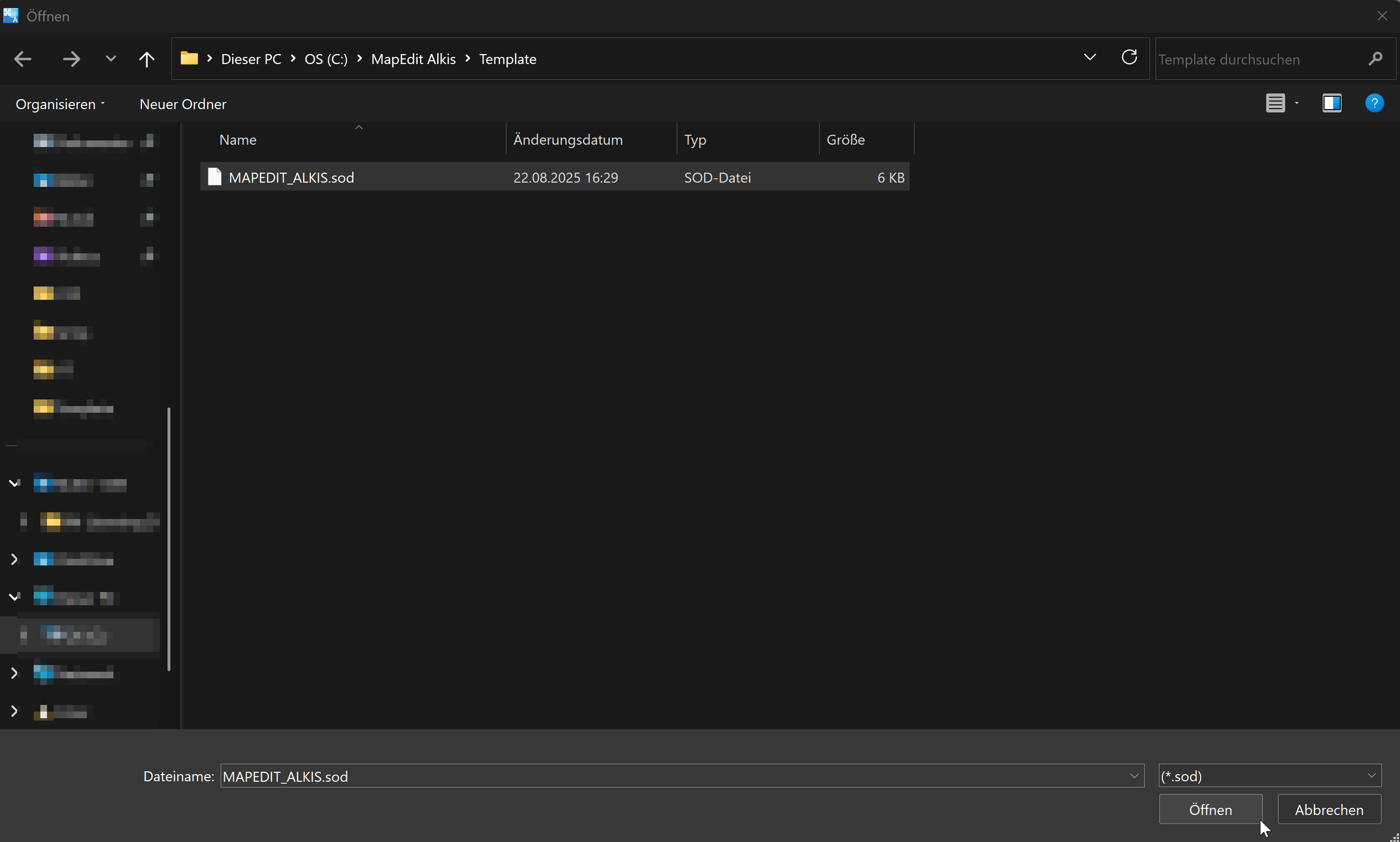 Screenshot 31 – Auswahl der MAPEDIT_ALKIS.sod