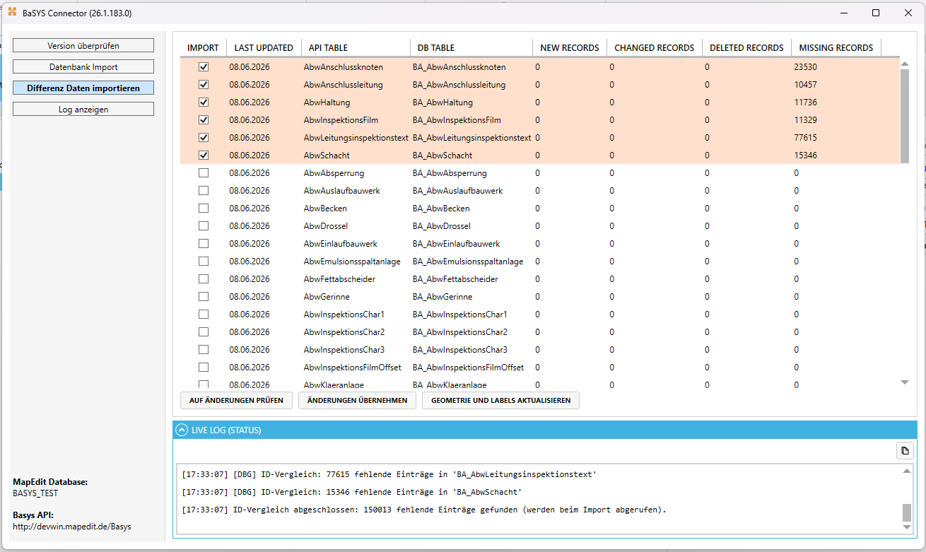Differenz Daten importieren