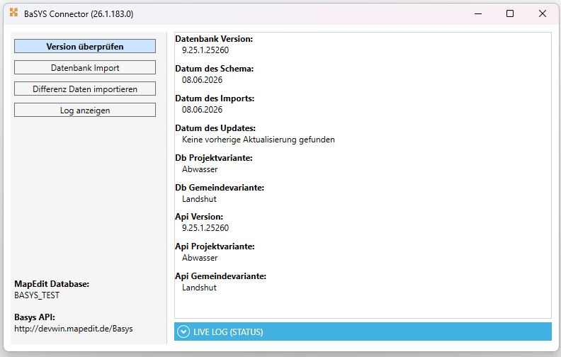 BaSYS Connector – Version überprüfen